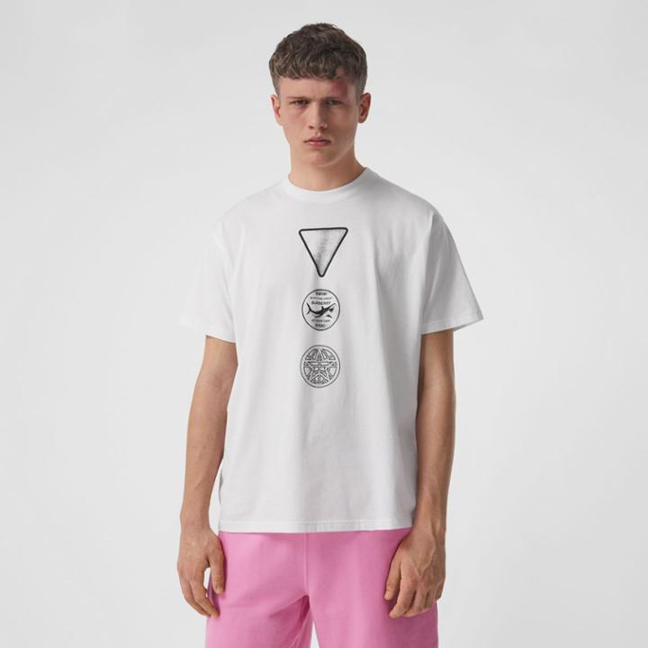 Burberry Burberry Badge Print Cotton Oversized T-shirt, Size: M