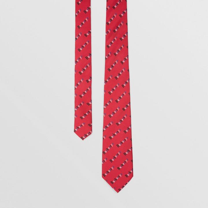 Burberry Burberry Slim Cut Archive Logo Print Silk Tie, Red