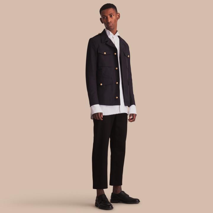 Burberry Burberry Military Detail Cotton Twill Field Jacket, Size: 42, Blue