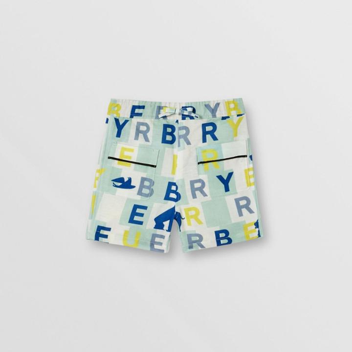 Burberry Burberry Childrens Logo Print Linen Cotton Shorts, Size: 6m, Green