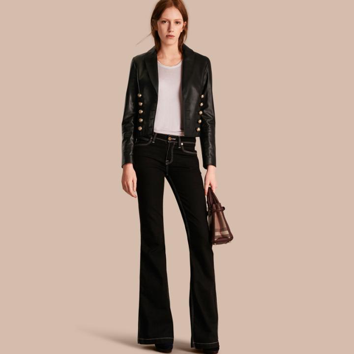 Burberry Burberry Cropped Lambskin Military Jacket, Size: 02, Black