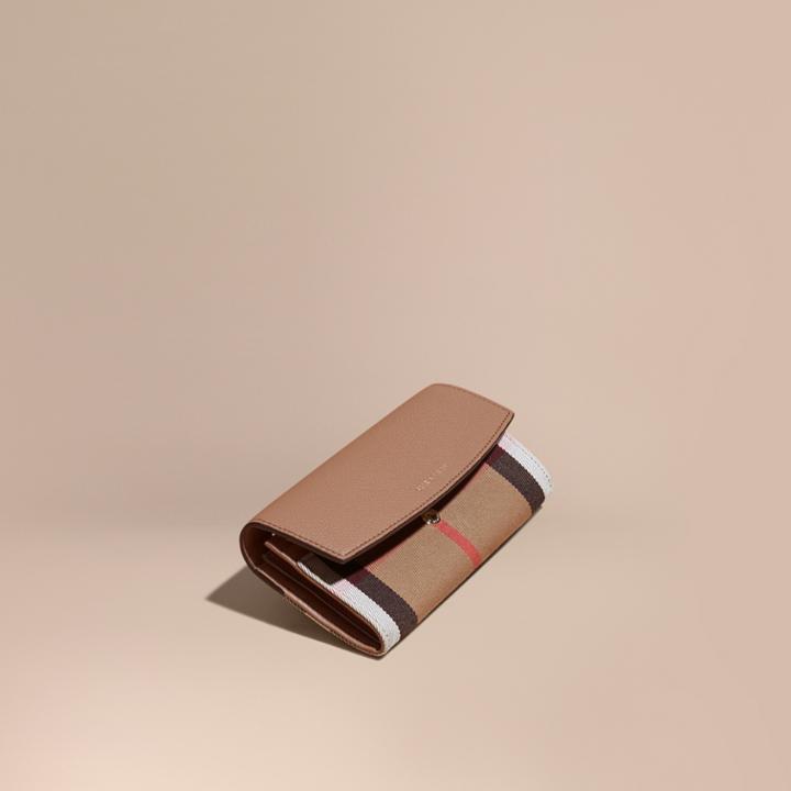 Burberry Burberry House Check And Leather Continental Wallet, Beige