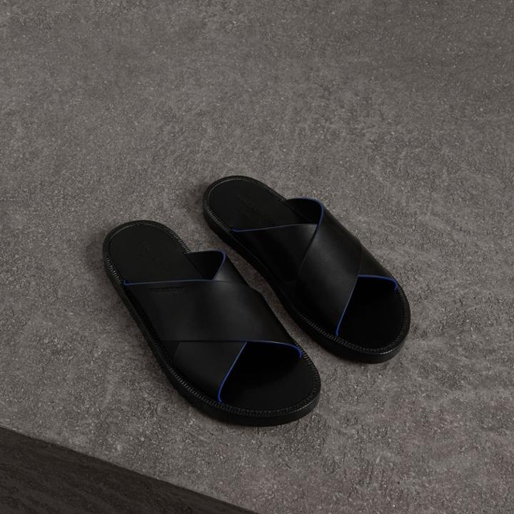 Burberry Burberry Contrast Detail Leather Sandals, Size: 43, Black