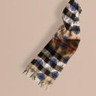 Burberry Reversible Geometric Tile Print And Check Cashmere Scarf