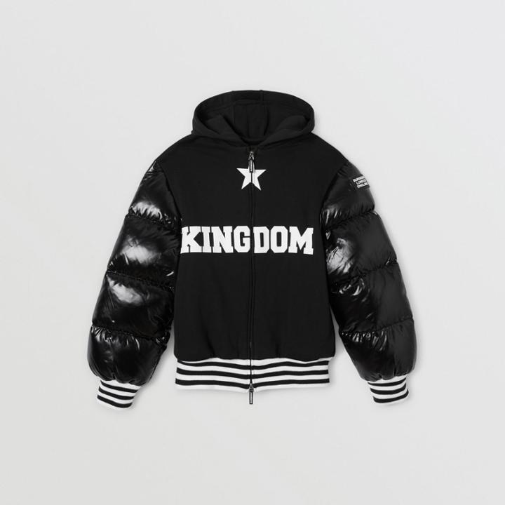 Burberry Burberry Childrens Puffer Sleeve Kingdom Print Cotton Hooded Top, Size: 14y, Black