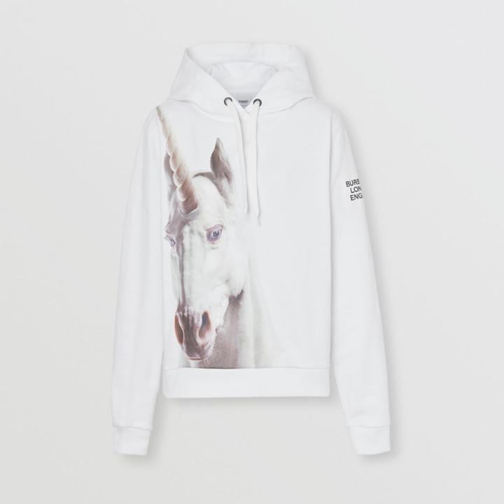 Burberry Burberry Unicorn Print Cotton Hoodie, Size: L, White