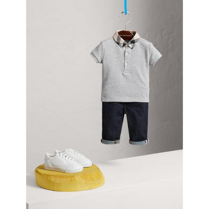 Burberry Burberry Check Collar Cotton Polo Shirt, Size: 6m, Grey
