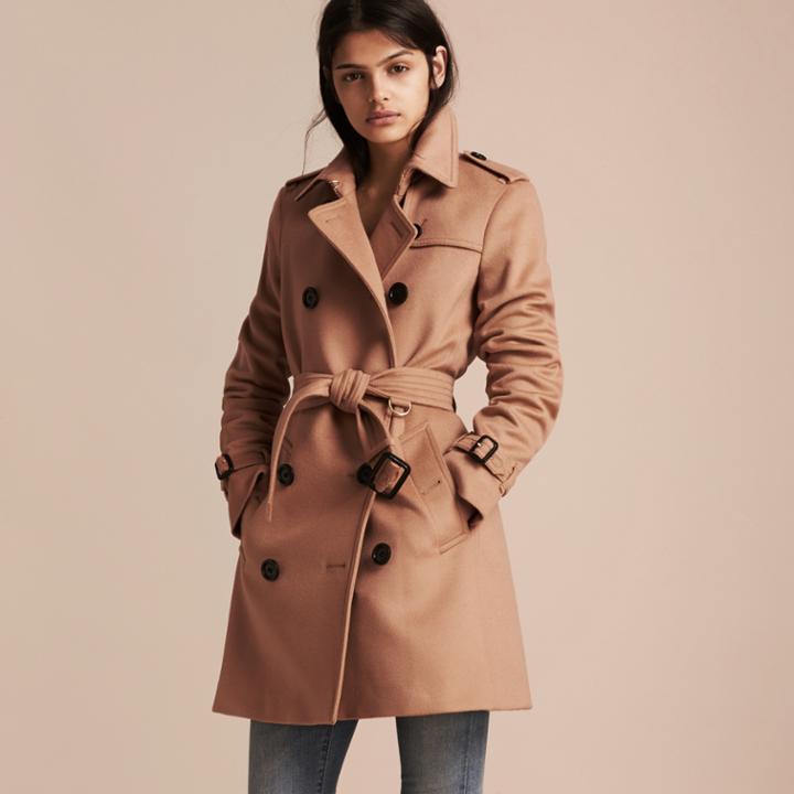 Burberry Burberry Wool Cashmere Trench Coat, Size: 14, Brown