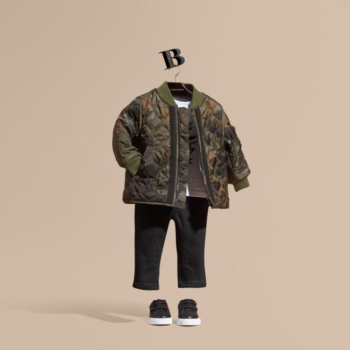 Burberry Burberry Childrens Camouflage Quilted Nylon Bomber Jacket, Size: 9m, Green