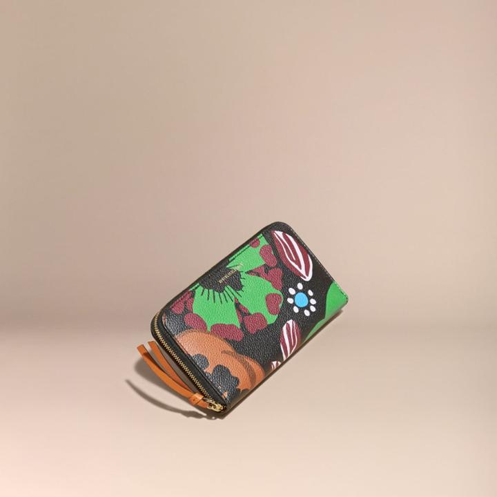 Burberry Burberry Floral Print Grainy Leather Ziparound Wallet, Blue