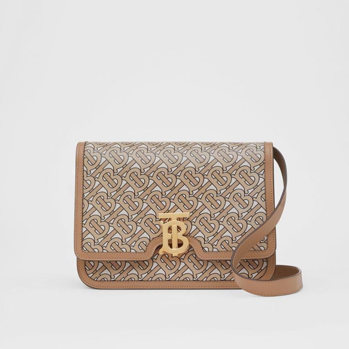 Burberry Burberry Medium Monogram Print Leather Tb Bag, Beige