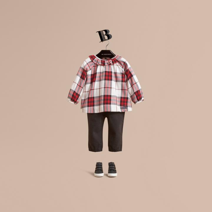 Burberry Burberry Ruffle Collar Check Cotton Flannel Top, Size: 3y, Red