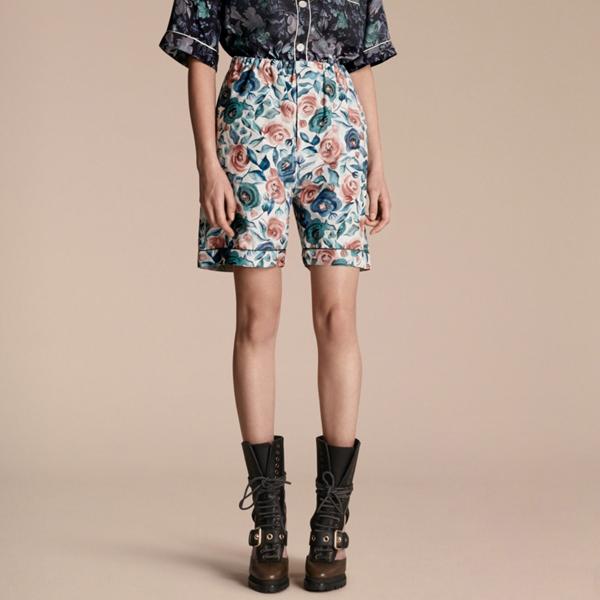 Burberry Watercolour Rose Silk Cotton Pyjama-style Shorts