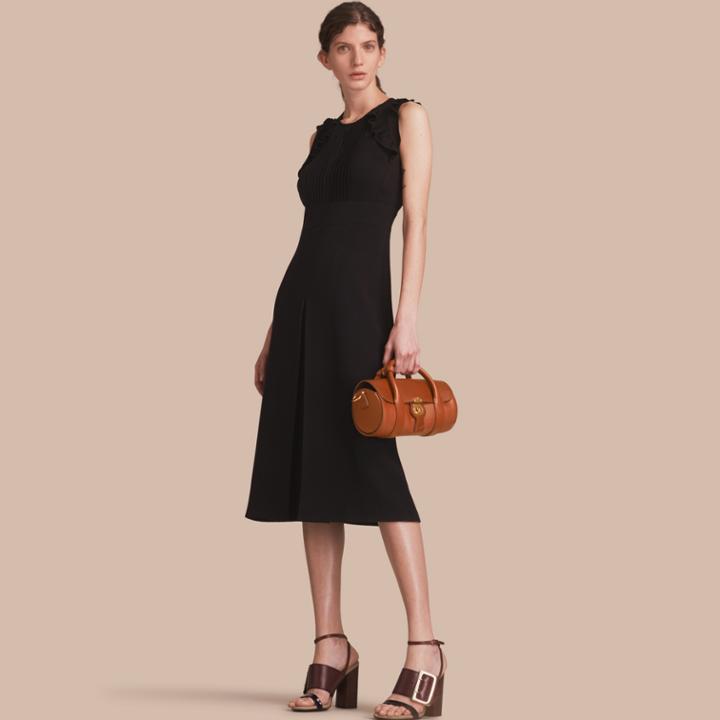 Burberry Burberry Sleeveless Ruffle Trim Crepe Dress, Size: 06, Black