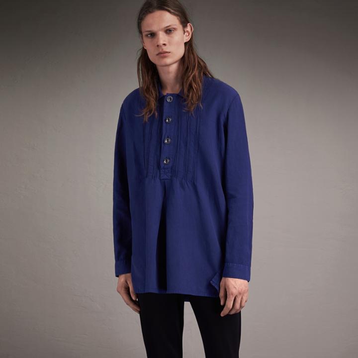 Burberry Burberry Lyocell Linen Cotton Smock Shirt, Size: Xl, Blue