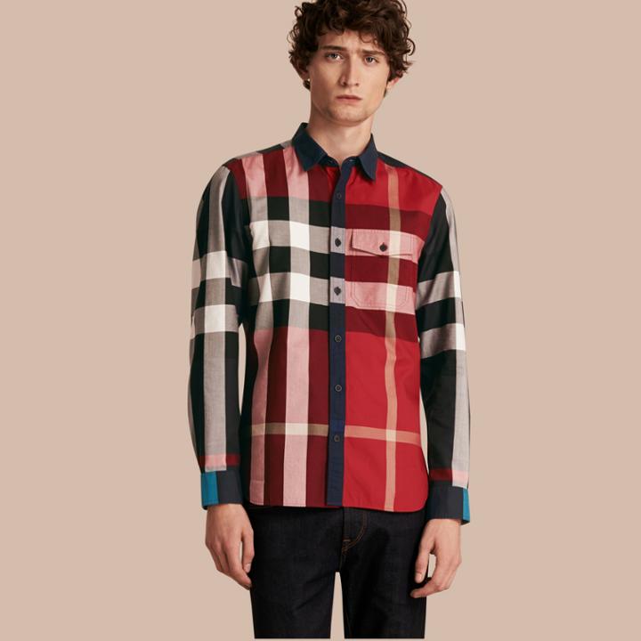 Burberry Burberry Check Cotton Poplin Shirt, Size: Xxxlsf, Red