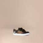 Burberry Burberry House Check And Leather Trainers, Size: 27, Black