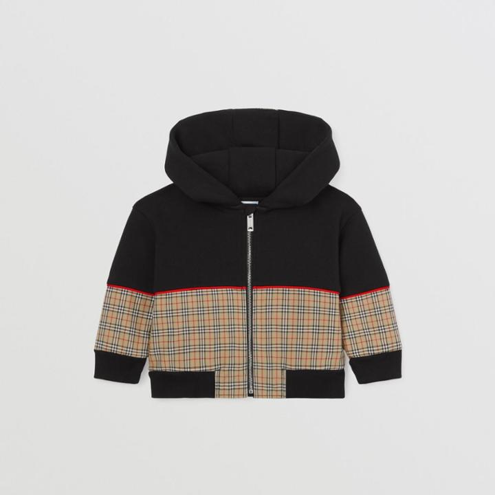 Burberry Burberry Childrens Check Panel Cotton Hooded Top, Size: 6m