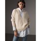 Burberry Burberry Cut-out V-neck Wool Cashmere Sweater, White