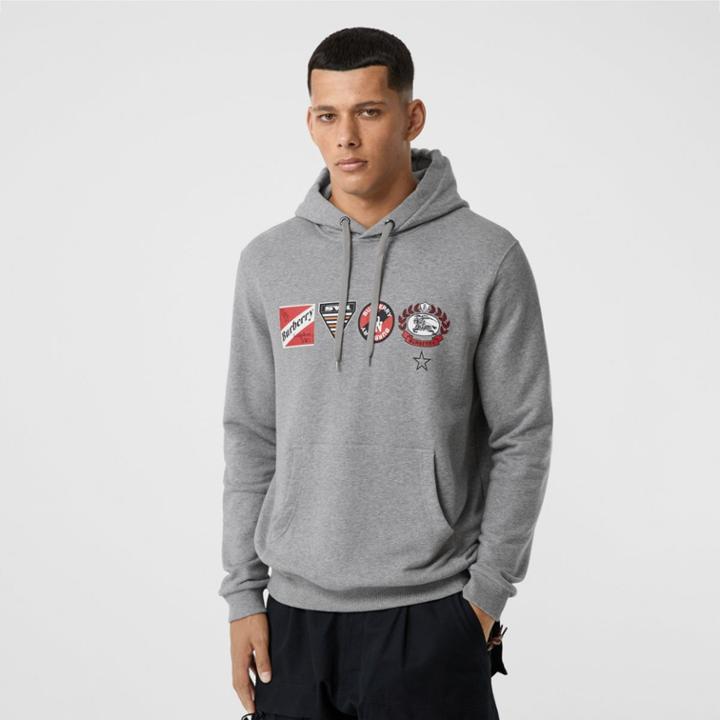 Burberry Burberry Logo Graphic Cotton Oversized Hoodie, Grey