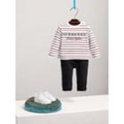 Burberry Burberry Embroidered Motif Striped Cotton Top, Size: 3y, Purple