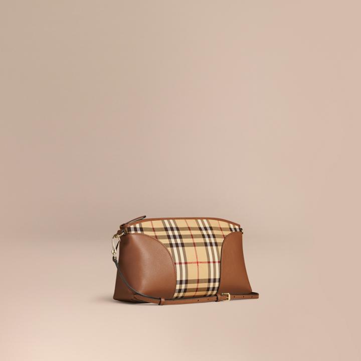 Burberry Burberry Horseferry Check And Leather Clutch Bag, Brown