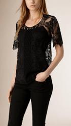 Burberry Prorsum French Lace Scallop-sleeve Top
