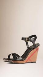 Burberry House Check And Leather Wedge Sandals