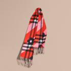 Burberry Burberry Check Cashmere Scarf With Stripe And Floral Print, Size: Os, Pink