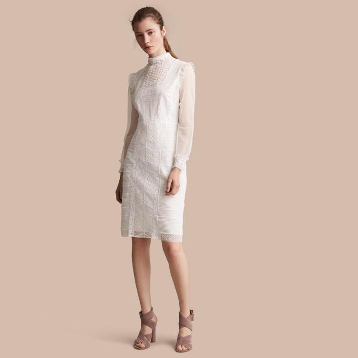 Burberry Burberry Ruffle Detail Lace Mesh Dress, Size: 02, White