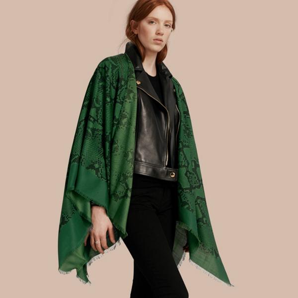 Burberry Lightweight Python Print Wool Cashmere Silk Poncho