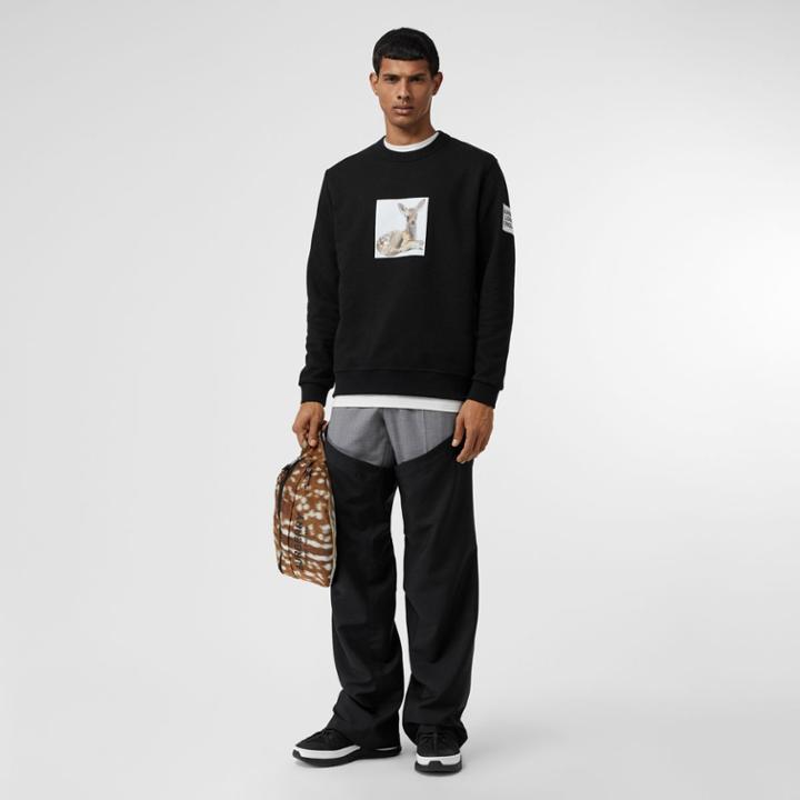 Burberry Burberry Deer Print Cotton Sweatshirt, Size: L, Black