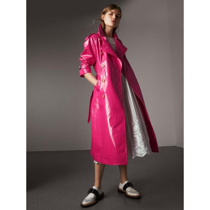 Burberry Burberry Laminated Cotton Trench Coat, Size: 10, Pink