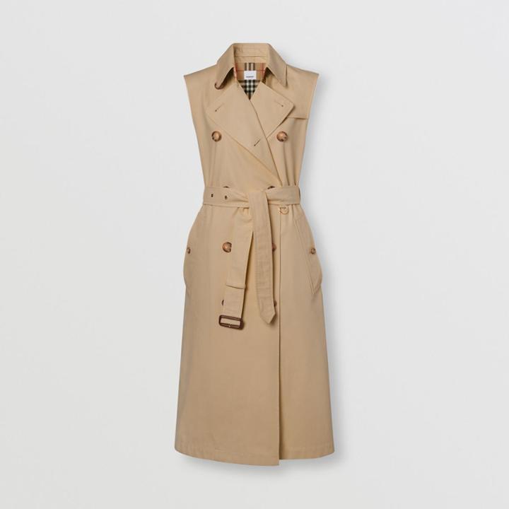 Burberry Burberry Sleeveless Cotton Gabardine Trench Coat, Size: 04, Brown