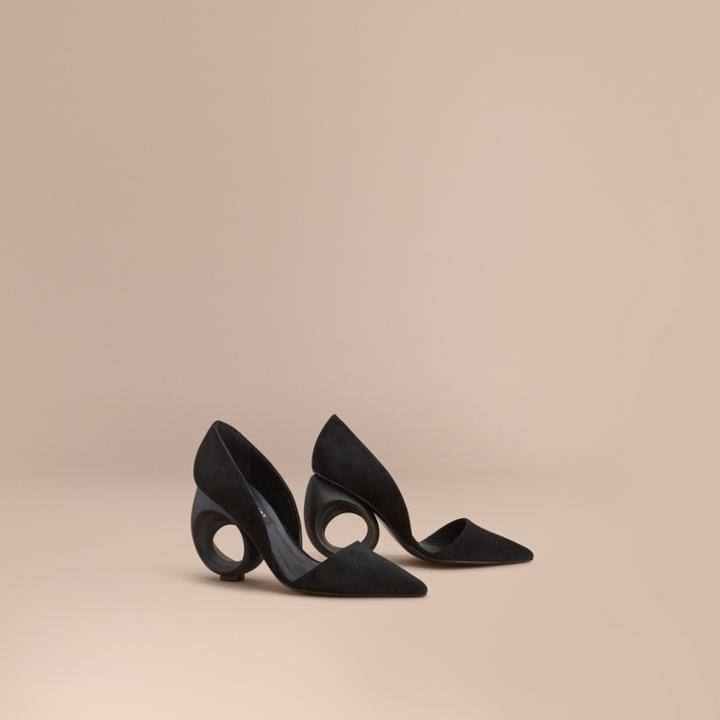 Burberry Burberry Sculpted Heel Suede Pumps, Size: 35.5, Black