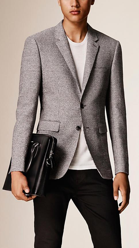 Burberry Slim Fit Puppy Tooth Cotton Wool Linen Tailored Jacket