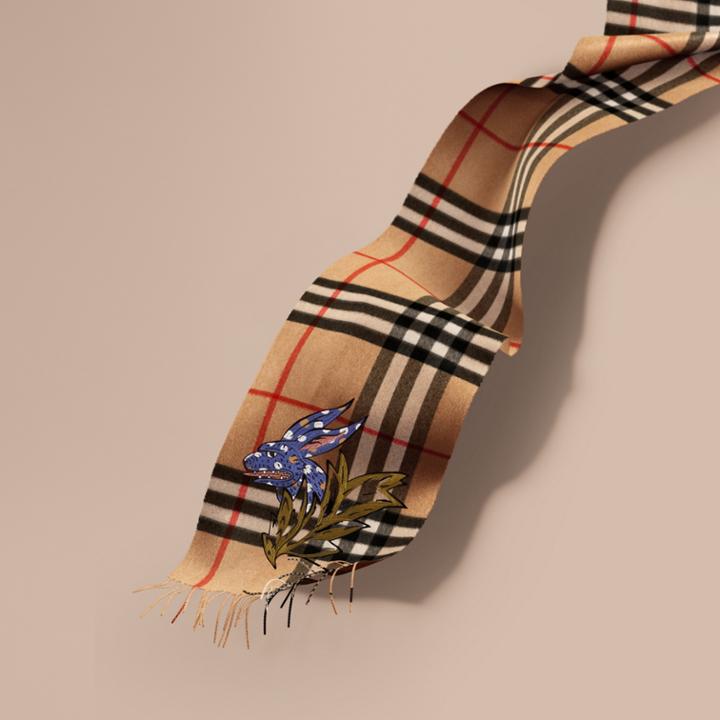 Burberry The Classic Cashmere Scarf With Burberry Beasts Motif, Brown