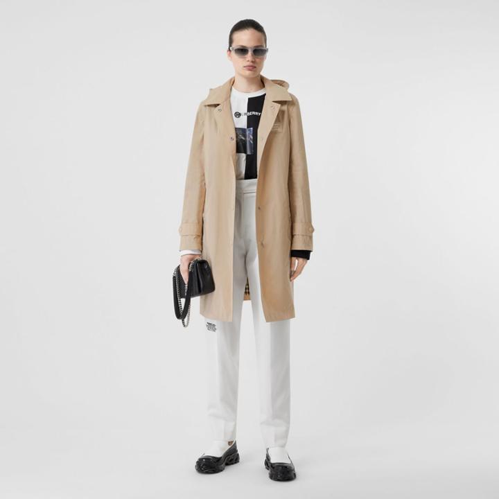 Burberry Burberry Detachable Hood Shape-memory Taffeta Car Coat, Size: 12, Beige