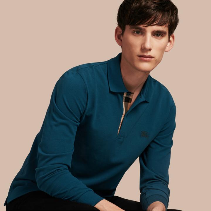 Burberry Burberry Check Placket Cotton Piqu Polo Shirt, Size: Xs, Blue