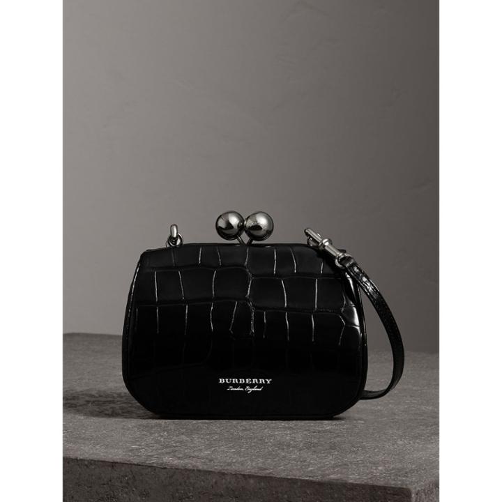 Burberry Burberry Small Alligator Metal Frame Clutch Bag