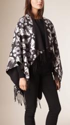 Burberry Burberry Floral Tie-dye Print Cotton Silk Poncho, Black