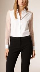 Burberry Sheer Silk Detail Cotton Shirt