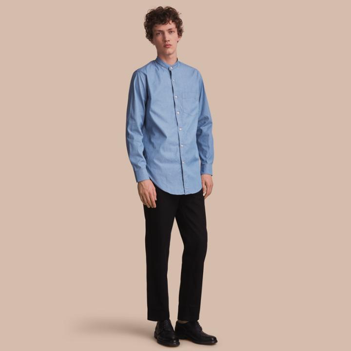 Burberry Burberry Grandad Collar Denim Shirt, Blue