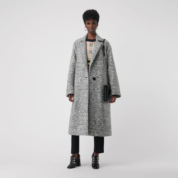 Burberry Burberry Laminated Cashmere Wool Blend A-line Coat, Size: 00, Grey