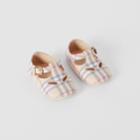 Burberry Burberry Childrens Check Cotton And Leather T-bar Shoes, Size: 19, Beige
