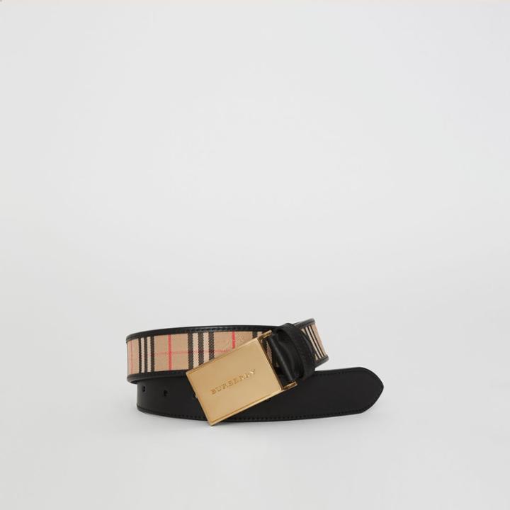 Burberry Burberry Plaque Buckle 1983 Check And Leather Belt, Size: 90, Black