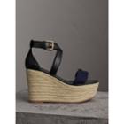 Burberry Burberry Leather And House Check Platform Espadrille Wedge Sandals, Size: 41, Blue