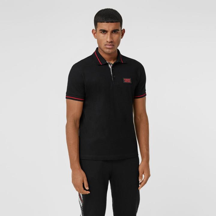 Burberry Burberry Logo Appliqu Cotton Piqu Polo Shirt, Size: M, Black
