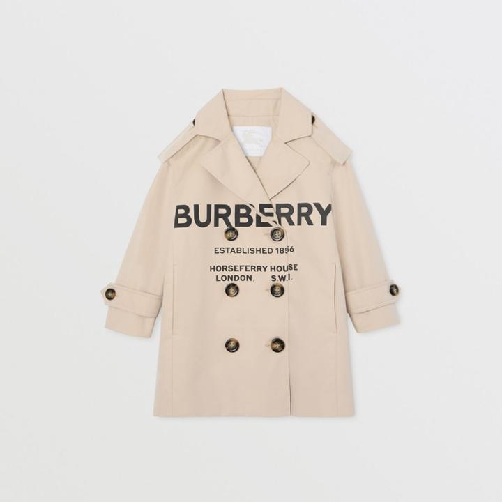 Burberry Burberry Childrens Horseferry Print Cotton Gabardine Trench Coat, Size: 14y, Stone