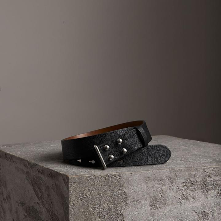 Burberry Burberry Push-stud Grainy Leather Belt, Size: 100, Black